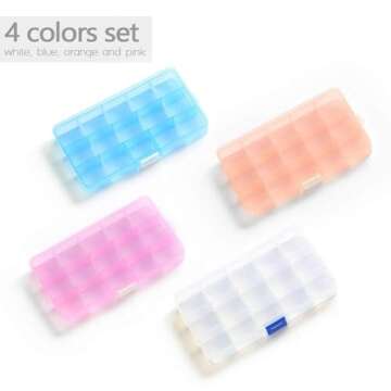 Opret 15 Girds Bead Organizer(4 Pack), Earring Organizer Box, SMALL Plastic Containers with Adjustab...