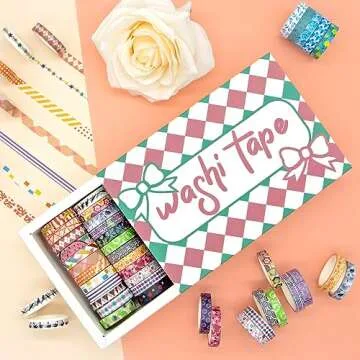 AAPOZZ 48 Rolls Washi Tape Set - 8mm Wide Decorative Masking Tape, Colorful Flower Style Design for DIY Craft Scrapbooking Gift Wrapping