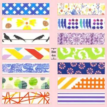 AAPOZZ 48 Rolls Washi Tape Set - 8mm Wide Decorative Masking Tape, Colorful Flower Style Design for DIY Craft Scrapbooking Gift Wrapping