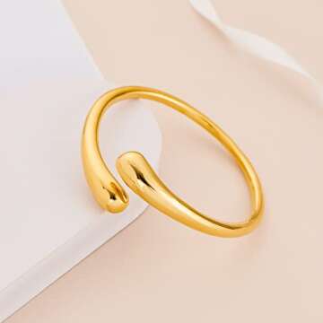 WOWORAMA Gold Cuff Bracelets for Women 18K Gold Plated Teardrop Chunky Open Cuff Bangle Bracelets Simple Polished Gold Wrist Cuffs Bracelet Fashion Jewelry