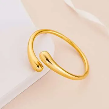 WOWORAMA Gold Cuff Bracelets for Women 18K Gold Plated Teardrop Chunky Open Cuff Bangle Bracelets Simple Polished Gold Wrist Cuffs Bracelet Fashion Jewelry