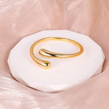 WOWORAMA Gold Cuff Bracelets for Women 18K Gold Plated Teardrop Chunky Open Cuff Bangle Bracelets Simple Polished Gold Wrist Cuffs Bracelet Fashion Jewelry