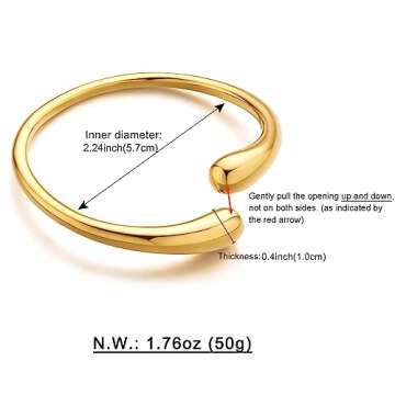 WOWORAMA Gold Cuff Bracelets for Women 18K Gold Plated Teardrop Chunky Open Cuff Bangle Bracelets Simple Polished Gold Wrist Cuffs Bracelet Fashion Jewelry