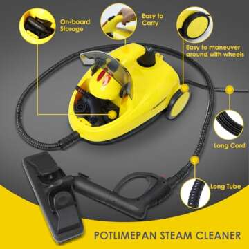 Potlimepan 1500 watt Deep Steam Cleaner with Attachments,Portable Steam Cleaner,Upholstery Steam Cleaner,Steam Cleaner for Home,Tile and Grout Steam Cleaner with on-board Storage (WJ528(NK-0697))