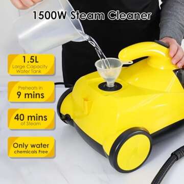 Potlimepan 1500 watt Deep Steam Cleaner with Attachments,Portable Steam Cleaner,Upholstery Steam Cleaner,Steam Cleaner for Home,Tile and Grout Steam Cleaner with on-board Storage (WJ528(NK-0697))