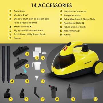 Potlimepan 1500 watt Deep Steam Cleaner with Attachments,Portable Steam Cleaner,Upholstery Steam Cleaner,Steam Cleaner for Home,Tile and Grout Steam Cleaner with on-board Storage (WJ528(NK-0697))