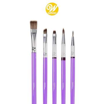 Wilton 5-Piece Decorating Brush Set - Food Safe Decorating Brushes for Dusting Edible Glitter and Painting with Edible Color on Treats, Synthetic Bristles