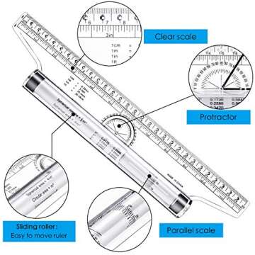Frienda Rolling Ruler Plastic Parallel Rolling Ruler, Multifunctional Drawing Design for Measuring D...