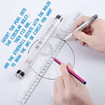 Frienda Rolling Ruler Plastic Parallel Rolling Ruler, Multifunctional Drawing Design for Measuring Drafting Office, 12 Inch