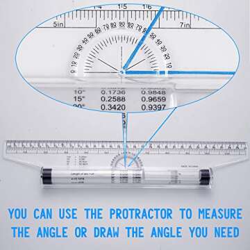 Frienda Rolling Ruler Plastic Parallel Rolling Ruler, Multifunctional Drawing Design for Measuring Drafting Office, 12 Inch