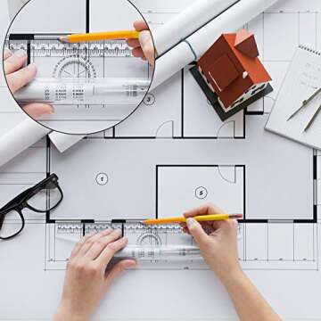 Frienda Rolling Ruler Plastic Parallel Rolling Ruler, Multifunctional Drawing Design for Measuring Drafting Office, 12 Inch