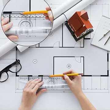 Frienda Rolling Ruler Plastic Parallel Rolling Ruler, Multifunctional Drawing Design for Measuring Drafting Office, 12 Inch