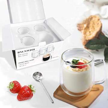 BNUNWISH Double Wall Glasses Clear Coffee Mugs Tea Cups Set of 4-8OZ, Insulated and No Condensation with Big Handle