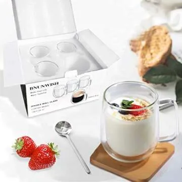 BNUNWISH Double Wall Glasses Clear Coffee Mugs Tea Cups Set of 4-8OZ, Insulated and No Condensation with Big Handle