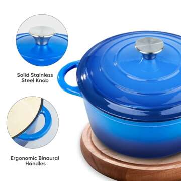 Fijinhom 6 Quart Enameled Cast Iron Dutch Oven Pot with Lid, Dual Handle for Bread Baking, Pre-Seaso...