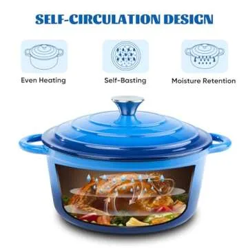 Fijinhom 6 Quart Enameled Cast Iron Dutch Oven Pot with Lid, Dual Handle for Bread Baking, Pre-Seasoned Cookware, Heavy-Duty, Oven Safe up to 500° F, Non-stick & Applicable All Cookings, Blue