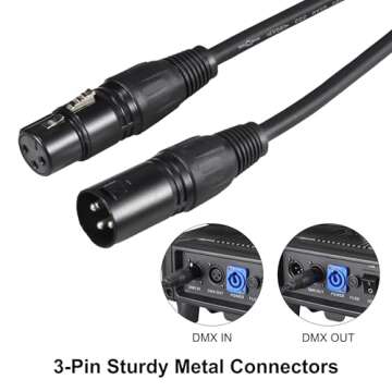 Rualin 50ft DMX Cables, 2PCS DMX Signal Cables 3-Pin XLR Male to Female Stage Lighting Cables Wires with Metal Connectors, Best Connection for DMX512 Stage & DJ Lighting fixtures