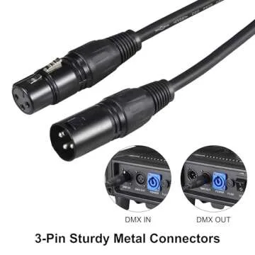 Rualin 50ft DMX Cables, 2PCS DMX Signal Cables 3-Pin XLR Male to Female Stage Lighting Cables Wires with Metal Connectors, Best Connection for DMX512 Stage & DJ Lighting fixtures