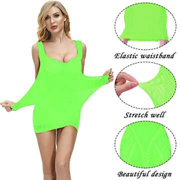 12 Pieces Women's Fishnet Lingerie Mesh Babydoll Bodysuit Lace Smock Lingerie for Women (Vivid Color...
