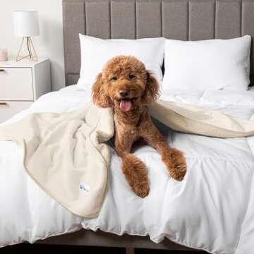 PetAmi Waterproof Dog Blanket for Small Medium Dogs, Pee Proof Pet Blanket for Couch Bed, Reversible Water Proof Blanket for Puppy Indoor Cat, Soft Dog Fleece Blankets Washable, 29x40 Beige