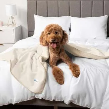 PetAmi Waterproof Dog Blanket for Small Medium Dogs, Pee Proof Pet Blanket for Couch Bed, Reversible Water Proof Blanket for Puppy Indoor Cat, Soft Dog Fleece Blankets Washable, 29x40 Beige