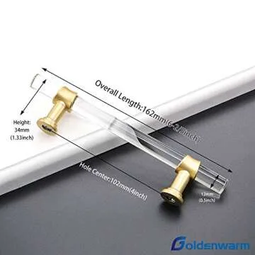 goldenwarm 5 Pack 4 Inch Matte Gold Cabinet Pull Clear Acrylic Furniture Hardware Glass Cabinet Hard...
