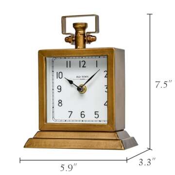 EMAX HOME Metal Table Clock, Decorative Mantel Desk Shelf Clock with Antique Gold Finish, Gold Small Mantel Clock with Silent Quartz Movement