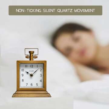 EMAX HOME Metal Table Clock, Decorative Mantel Desk Shelf Clock with Antique Gold Finish, Gold Small Mantel Clock with Silent Quartz Movement