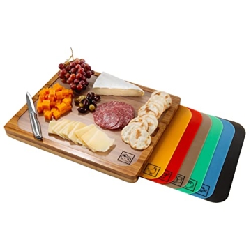 Bamboo Cutting Board with Color-Coded Mats for Safe Prep