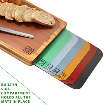 Bamboo Cutting Board with Color-Coded Mats for Safe Prep