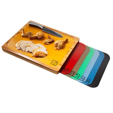 Bamboo Cutting Board with Color-Coded Mats for Safe Prep