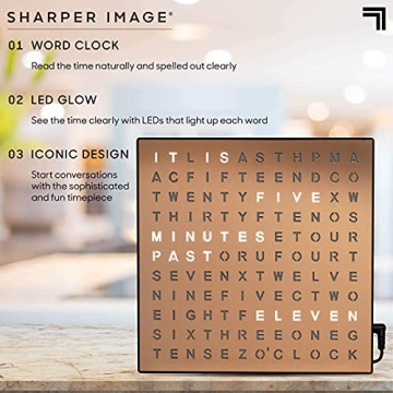 Sharper Image LED Word Clock with Elegant Copper Finish