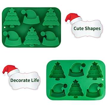 MCEAST 4 Pack Christmas Silicone Molds Candy Molds Christmas Chocolate Molds With Christmas Tree Santa Hat Bell Snowflake Patterns for Christmas Party, Home Baking And DIY Crafts (Red, Green)