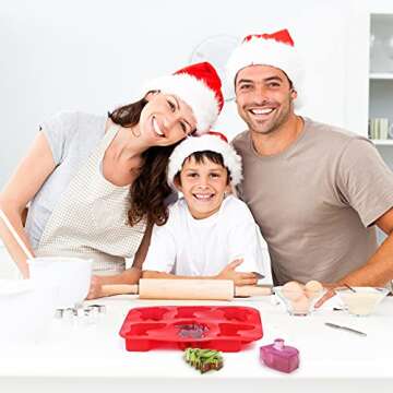 MCEAST 4 Pack Christmas Silicone Molds Candy Molds Christmas Chocolate Molds With Christmas Tree Santa Hat Bell Snowflake Patterns for Christmas Party, Home Baking And DIY Crafts (Red, Green)