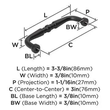 Amerock | Cabinet Pull | Matte Black | 3 inch (76 mm) Center to Center | Everyday Heritage | 1 Pack | Drawer Pull | Drawer Handle | Cabinet Hardware