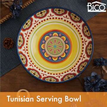 Bico Tunisian Ceramic 13 inch Serving Bowl, Microwave & Dishwasher Safe