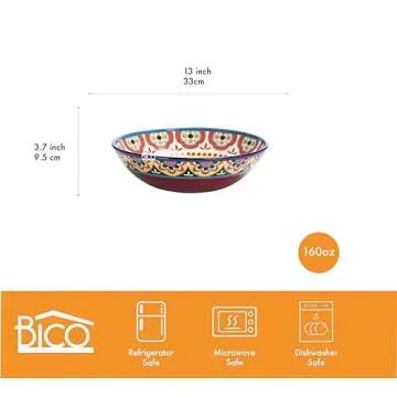 Bico Tunisian Ceramic 13 inch Serving Bowl, Microwave & Dishwasher Safe