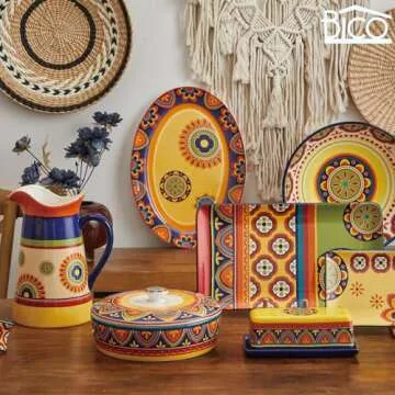 Bico Tunisian Ceramic 13 inch Serving Bowl, Microwave & Dishwasher Safe