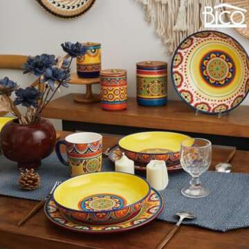 Bico Tunisian Ceramic 13 inch Serving Bowl, Microwave & Dishwasher Safe