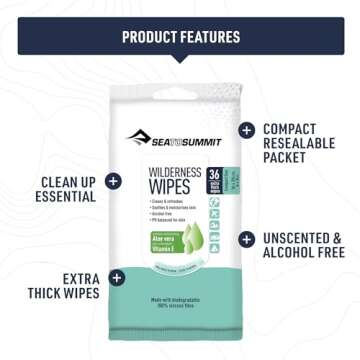 Sea to Summit Wilderness Wipes Rinse-Free Body Wipes, 2-Pack (36 Wipes per Pack)
