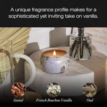 Voluspa Santal Vanille, Mini Tin Candle, 4 Ounce, 25 Hour Burn Time, Coconut Wax for Clean Burning, Handcrafted in The USA