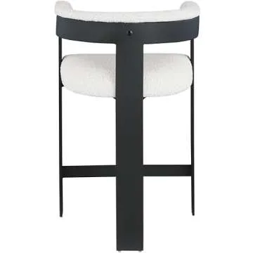 Meridian Furniture 415Cream-C Romeo Collection Modern | Contemporary Counter Stool with Rich Cream Boucle Fabric, Matte Black Metal Frame, 22.5" W x 20" D x 35.5" H, Cream, Set of 2