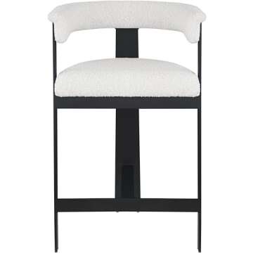 Meridian Furniture 415Cream-C Romeo Collection Modern | Contemporary Counter Stool with Rich Cream Boucle Fabric, Matte Black Metal Frame, 22.5" W x 20" D x 35.5" H, Cream, Set of 2