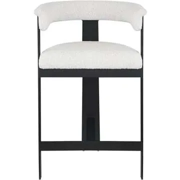 Meridian Furniture 415Cream-C Romeo Collection Modern | Contemporary Counter Stool with Rich Cream Boucle Fabric, Matte Black Metal Frame, 22.5" W x 20" D x 35.5" H, Cream, Set of 2