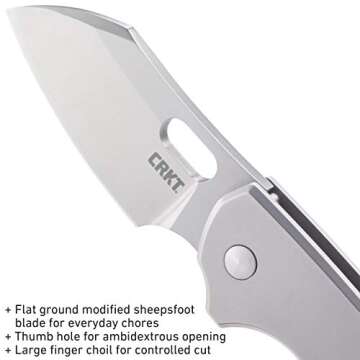 CRKT Pilar EDC Folding Pocket Knife: Compact Everyday Carry, Satin Blade with Finger Choil, Thumb Slot Open, Frame Lock Stainless Handle, Reversible Pocket Clip 5311