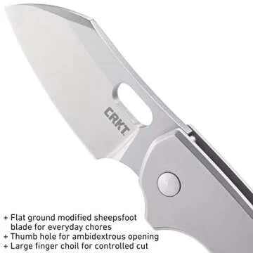 CRKT Pilar EDC Folding Pocket Knife: Compact Everyday Carry, Satin Blade with Finger Choil, Thumb Slot Open, Frame Lock Stainless Handle, Reversible Pocket Clip 5311