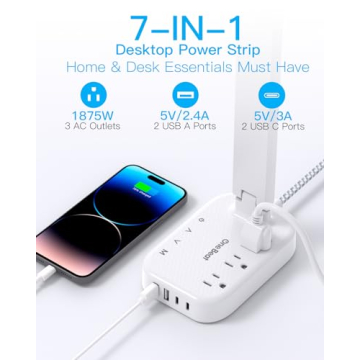 LED Desk Lamp with USB Ports and Power Strip for Home