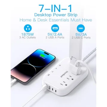 LED Desk Lamp with USB Ports and Power Strip for Home