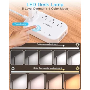 LED Desk Lamp with USB Ports and Power Strip for Home