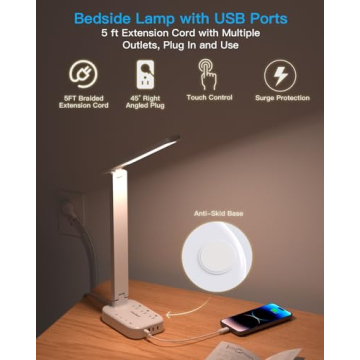 LED Desk Lamp with USB Ports and Power Strip for Home